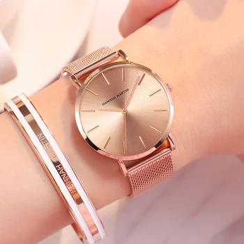 Hannah Martin New Hot Top prekės ženklo prabangus japoniškas kvarcinis rankinis laikrodis nerūdijančio plieno rožinio aukso vandeniui atsparus laikrodis moterims reloj mujer
