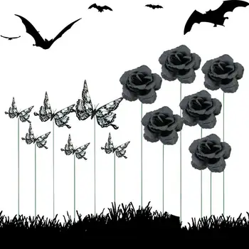Helovino rožių kuolų sodo kiemo sodintuvas Įnoringi drugelių kuolai Nešiojami juodojo sodo menas lauko sodininkystei