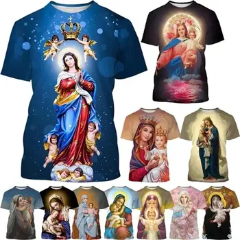 Hot New Virginmary 3D Printed T-shirt Christianity Faith O Neck Short Sleeve Mother Of Jesus Pattern Casual Tops For Men Women