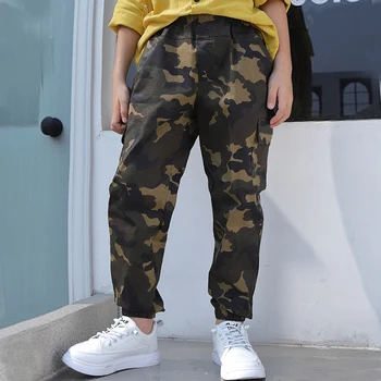 IENENS Young Boy Casual Camouflage Pants Kids Sports Kelnės Spring Autumn Bottoms Children Cotton Military Clothing 6-14 metų