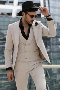 Individualaus dizaino vyriški vestuviniai smokingai Dvigulė krūtinė liemenė Vyrai Verslo vakarienė Prom Blazer 3 dalių kostiumai (švarkas+kelnės+liemenė)