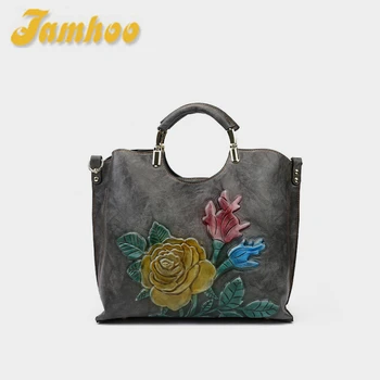 Jamhoo dizaineris PU odinis krepšys Vintažinio stiliaus moteriškas krepšys per petį gėlių įspaudas didelės talpos moteriškas krepšys