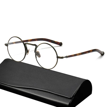 Japonų rankų darbo retro apvalių akinių rėmelis Vyrai Ultralight Titanium Optiniai akiniai Moterys Vintage Trumparegystė Akiniai Akiniai Akiniai