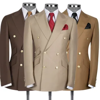 Khaki Vyriški kostiumai Slim Fit 2 dalių klasikinis vienspalvis dvispalvis švarkas vestuvių jaunikiams Jaunikiai Drabužiai Pagal užsakymą pagaminti rinkiniai