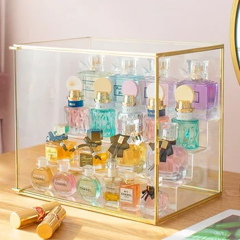 Kvepalų laikymo dėžutė Tauriojo stiklo kosmetikos stovas Makiažo ekranas Stovas Darbalaukio organizatorius Persirengimo stalas Lūpų dažų laikiklis Karališkas stilius