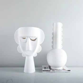Kūrybingas baltas veidas Vazos derva Vaza Tuščiaviduris banguotas raštas Gėlių vaza Derva Rankdarbis Vazonas Vazonas Namų dekoravimo priedai