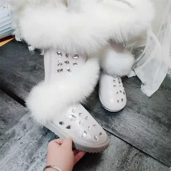 Lapės plaukų batai Reino gręžimo rankomis pasirinktinė žiema plius vilnoniai šilti batai kailis vienas batas moteriškas didelis dydis 35-44