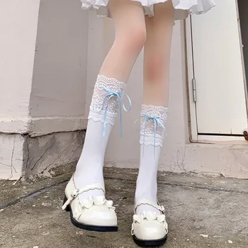 Lolita Nėriniai Ruffle Ballet Style Ribbon Bowknot Girls Kojinės Japonų mada Saldžios merginos Kawaii Mielos kojinės vaikams