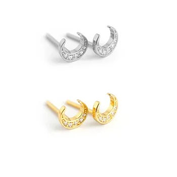 Mada Korėjos sidabro aukso spalva Baltas cirkonas Mėnulis Mažas smeigtukas auskaras moterims Mini Pendiente Juvelyrika Aretes Brincos didmeninė prekyba