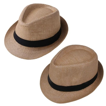 Madinga Unisex Fashion Summer Casual Fashion Beach for Sun Straw Panama Hat Cowboy Breathable Hat Sunproof Straw Cap