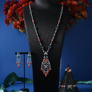 Madingi turkio spalvos cirkoniniai ilgi karoliai auskarų žiedų žiedų papuošalų rinkiniai moterų vakarėliams Prabangūs wed papuošalų aksesuarai