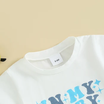 Mažyliai berniukai Vasaros apranga Laiškų spausdinimas Marškinėliai trumpomis rankovėmis Viršus ir elastiniai juosmens šortai 2Vnt drabužių komplektas