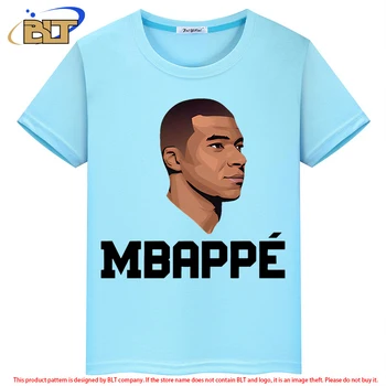 Mbappe atspausdinti vaikiški vasariški mėlyni marškinėliai trumpomis rankovėmis, laisvalaikio sportinės viršūnės berniukams ir mergaitėms