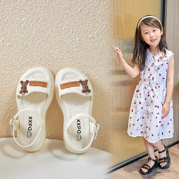 Mergaičių sandalai 2022 Nauji vasaros vaikai Mergaitės Princesė Vidutiniai ir dideli vaikai Minkštas dugnas Neslidus paplūdimio sportbačiai