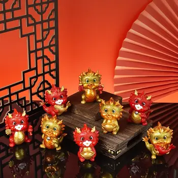 Miniatiūrinė kinų zodiako drakono statula Rankų darbo derva Naujųjų metų ornamentas Mikro peizažas Nacionalinis potvynių talismanų dekoravimo biuras