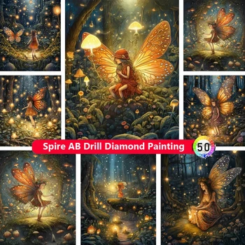 Miško elfas Angelas AB Deimantų paveikslų rinkinys Siuvinėjimas Fantazijos gėlė Graži mergaitė Kryžius Dygsnio Mozaika Namų dekoras Vaikų dovana