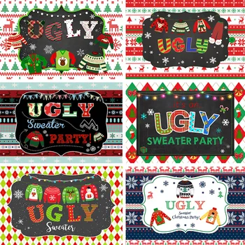 Mocsicka Ugly Sweater Party Photo Background Christmas Background for Photography Winter Snowflake Decoration Poster Photo Studio