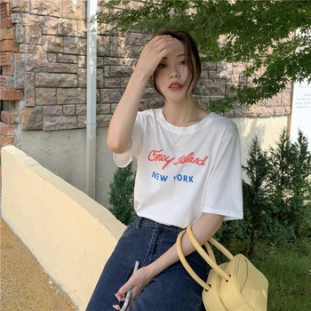 Moteriška korėjiečių Harajuku Ins Retro raidė Spausdinti Laisvi marškinėliai Moteriški marškinėliai Tops Japonų Kawaii Ulzzang drabužiai Moterims