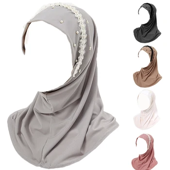 Musulmonų karoliukai Momentinis hidžabas Vientisos spalvos Vieno gabalo Amira skrybėlė Pilnas viršelis Moteriškos skaros Apvynioja islamo turbante skarą Chemo kepurės
