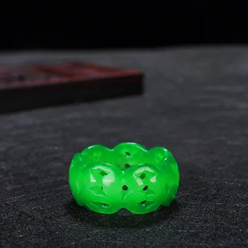 Natūralus žalias nefrito akmens žiedas Jadeito amuletas Mados žavesys Papuošalai Tuščiaviduriai rankomis raižyti amatai Dovanos moterims vyrams