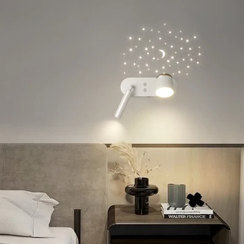 Naujas modernus LED sieninis šviestuvas Vaikų kambarys Animacinis filmas Astronautas Kūrybinis fonas Dekoras Žvaigždžių miegamasis Naktinė rotacinė taškinė šviesa