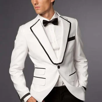 Naujausio dizaino balti vestuviniai kostiumai vyrams 2 dalių elegantiška 