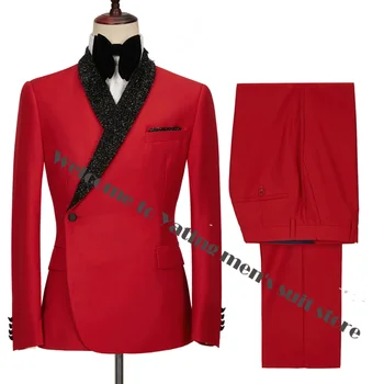 Naujo dizaino raudoni dviviečiai vyriški kostiumai 