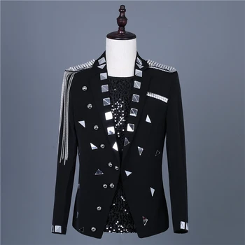 New Black Lens Male Singer's Performance Jacket Tassel Vyriškas sceninis kostiumas Naktinis klubas DJ Suit