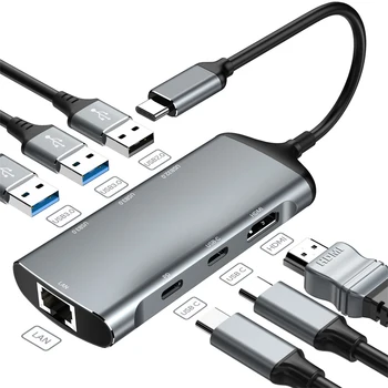 Nešiojamojo kompiuterio prijungimo stotis USB C 4K HDMI Ethernet PD 100W, skirta MacBook Pro Air Dell Lenovo Thunderbolt 4/3 nešiojamasis C tipo dokas