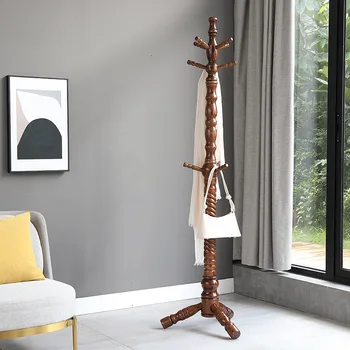 Nordic Bedroom Standing Coat Rack Wood Quality Drabužių lentyna Trikampis pagrindas Drabužių kabliukai Bold Main Rod Coat stovas