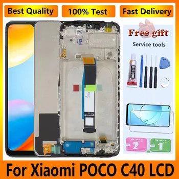 Originalus LCD ekranas mobiliajam telefonui Xiaomi Poco C40 ekranas Jutiklinis skaitmeninimo priemonės surinkimas Remontas 220333QPG su rėmeliu