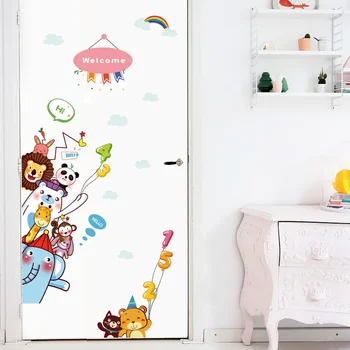 Paint Style Animacinis filmas Durų lipdukai Gyvūnų sienų lipdukai vaikams RoomArt dizainas Dekoratyviniai lipdukai Sienų lipdukai Namų dekoras