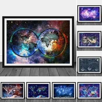 Pasaulio žemėlapis Galaktikos drobės tapyba Sienų menas Nuostabūs fantazijos žemėlapiai Plakatai ir atspaudai svetainei Šiaurės šalių namų dekoras Cuadros