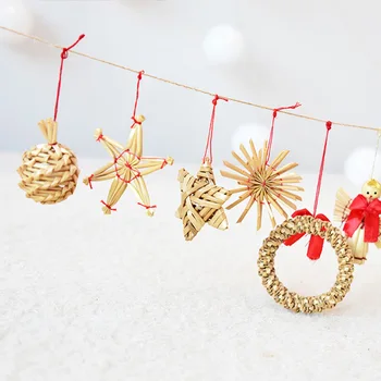 Pasidaryk pats kalėdinis natūralus kviečių šiaudų amatas pakabukas Xmas pentagramos snaigė Angelo eglutė Pakabinamas ornamentas namų dekoravimui Navidad