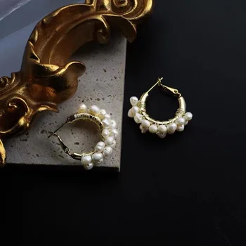 prancūziškas vintažinis C formos puslankis, pilnas perlų auskarų 925 sidabrinių smeigtukų auskarai temperamento aukščiausios klasės įžymybių auskarai