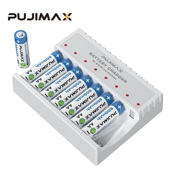 PUJIMAX 8 lizdai Smart AA/AAA akumuliatoriaus įkroviklis+4Pcs 800mAh 1.2V NiMH įkraunama baterija elektriniam skustuvui elektriniam dantų šepetėliui
