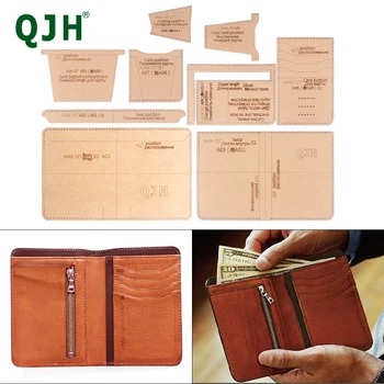 QJH rankų darbo odos artefaktų lankstymo verslas trumpo stiliaus piniginės piešimo Kraftpopierius nemokamai supjaustytas šablonas su skylute - ypatinga dovana