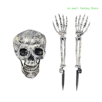 R3MA 3Vnt Helovino skeleto dekoracijos Tikroviška kaukolė ir rankų rinkinys baisiems vakarėliams