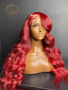 Raudonas nėrinių priekinis perukas Body Wave 13x6 HD Skaidrus nėrinių priekinis perukas 99J Burgundijos spalvos žmogaus plaukų perukai moterims