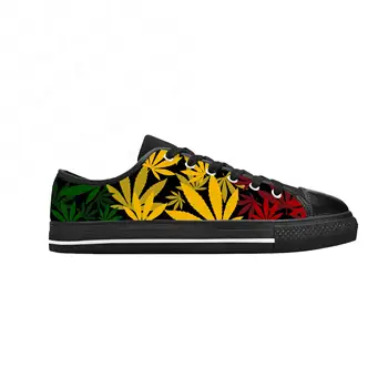Reggae Rasta lapų piktžolių kanapės marihuana Rastafarijos laisvalaikio audinio batai žemas viršus Patogus kvėpuojantis 3D spausdinimas Vyrai Moteriški sportbačiai