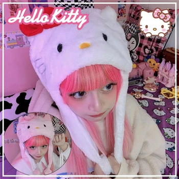 Sanrio Hello Kitty Miela pliušinė skrybėlė Kawaii Anime Moteriškos kepurės Žieminės šiltos skrybėlės Animacinis filmas Vaikai Lauke Vėjo nepraleidžianti kepurė Mergaitės Dovanos