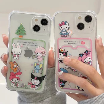 Sanrio Hello Kitty telefono dėklas, skirtas iPhone 11 12 13 14 15 Pro Max X Xs Xr 7 8 Plus SE 2020 Y2k Girl Clear Card Sleeve Soft Shell