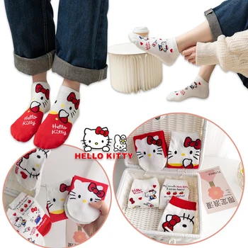Sanrio Hello Kitty Valties kojinės Animacinis filmas Nematoma kvėpuojanti mergina Trumpos kojinės Minkštas prakaitą sugeriantis kvėpuojantis mielas trumpas vamzdelis kojinė
