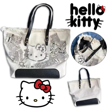 Sanrio Hello Kitty Y2k Tote krepšys Rankinės per petį rankinės moterims Kawaii animacinis filmas Didelės talpos mielos merginos lauko drobės krepšys