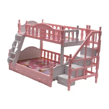 Scaled Miniatiūrinė rožinė dviaukštė lova gimtadienio dovanos figūrėlė DOLL namų priedui