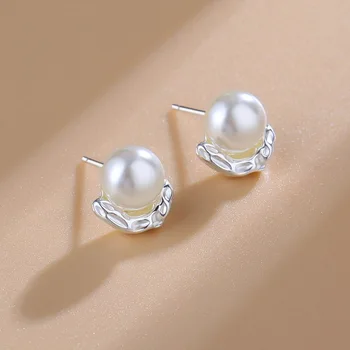 Sidabro spalvos imitacijos perlų smeigės auskarai moterims 2024 m. Trend Design Sense Korėjos mados auskarai Auskarų vėrimas Papuošalai Pendientes