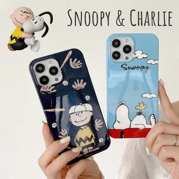 Snoopy Charlie Brown animacinis filmas Blizgus telefono dėklas, skirtas iPhone 11 12 Pro Max 13 14 Promax Miela pora smūgiams atspari minkšto galinio dangtelio dovana