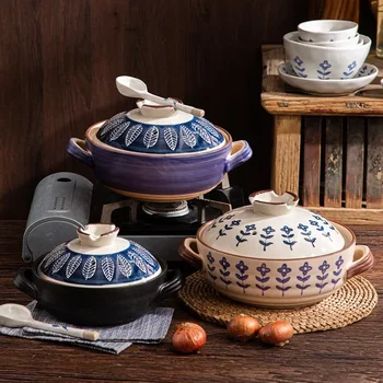 Sriubos puodas Crock puodai Troškinys Keramikos ryžių makaronų puodas Aukštai temperatūrai atspari kepimo keptuvė dujinei viryklei Virtuvė