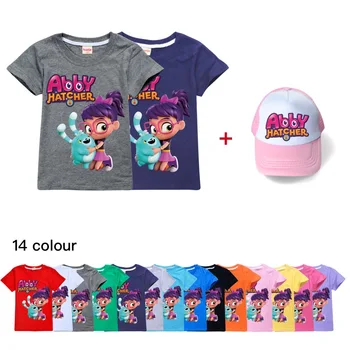 Summer Abby Hatcher Print Baby Boys Marškinėliai trumpomis rankovėmis Kids Boy Girls marškinėliai Animacinis filmas Medvilniniai vaikiški drabužiai Tops Trikotažas +Skrybėlė