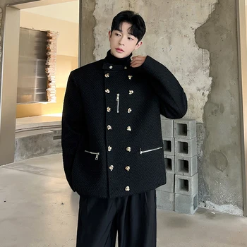 SYUHGFA Vyriškas vilnonis kostiumas Paltas Aukštos kokybės stovinti apykaklė Dvispalviai švarkai Korėjietiško stiliaus madingi švarkai Banga Ruduo Nauja